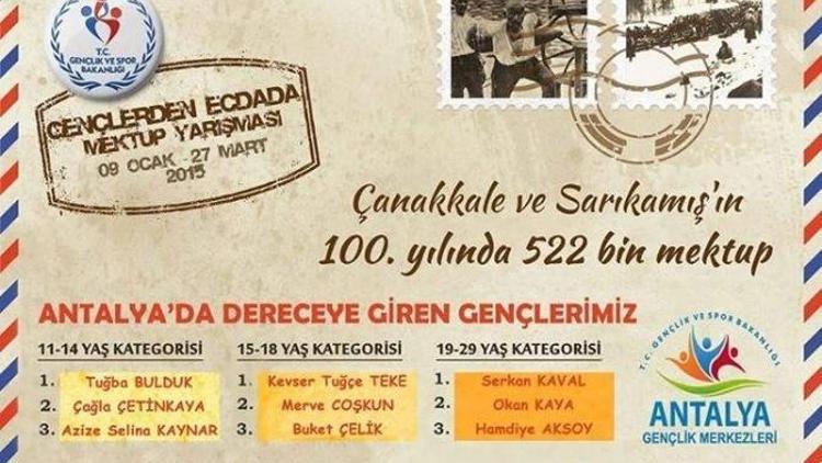 100’üncü Yılda 100 Bin Mektup Yarışmasında Antalya’dan 9 Genç Dereceye Girdi