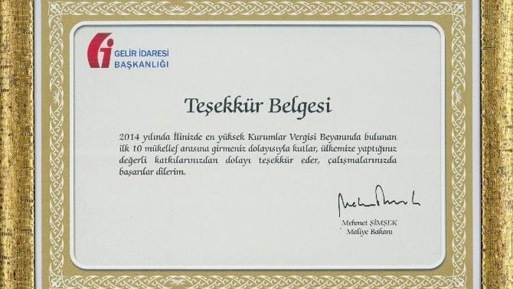 Bakan Şimşek’ten YEDAŞ’a Teşekkür Belgesi