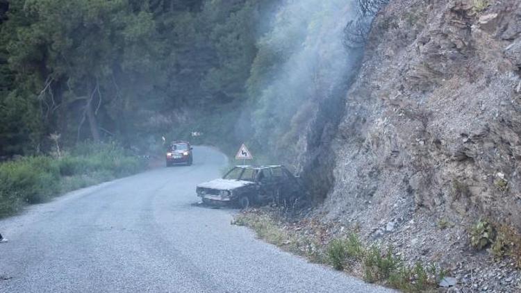 Seyir Halindeki Otomobilde Başlayan Yangın Ormana Sıçradı