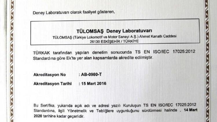 TÜLOMSAŞın Deney Laboratuvarı TÜRKAK tarafından onaylandı