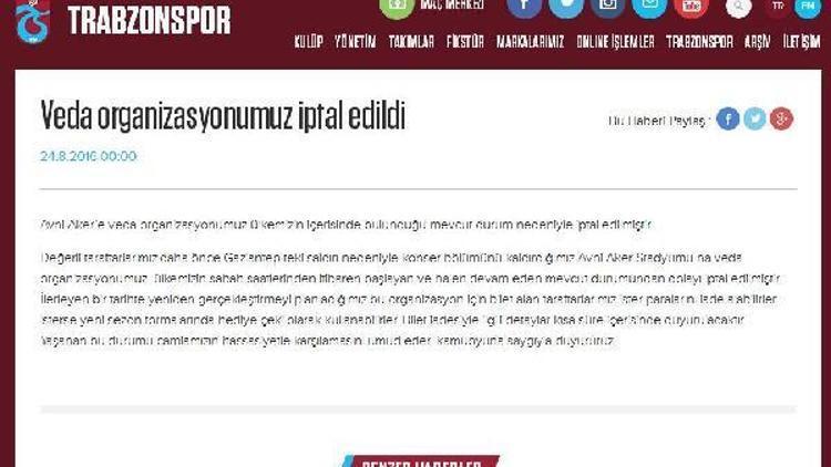 Trabzonspor, Hüseyin Avni Aker’e veda organizasyonunu iptal etti