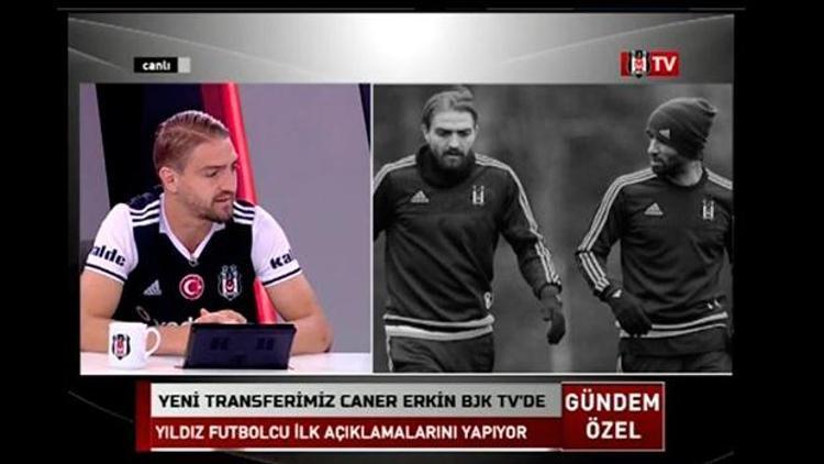BJK TVde ilginç görüntü Caner Erkin konuşurken...