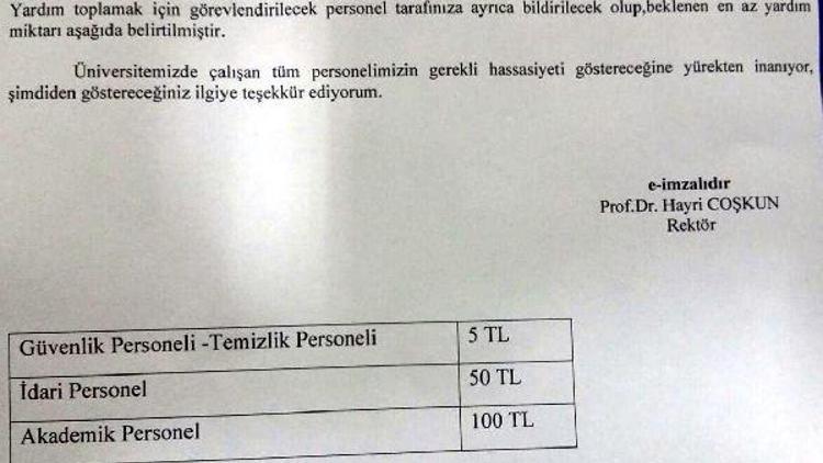 Rektörden üniversite personelinin 15 Temmuz bağış tarifesi