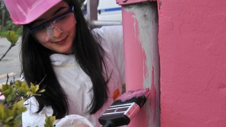 Kadınlar meme kanserine dikkat çekmek için binayı pembeye boyadı