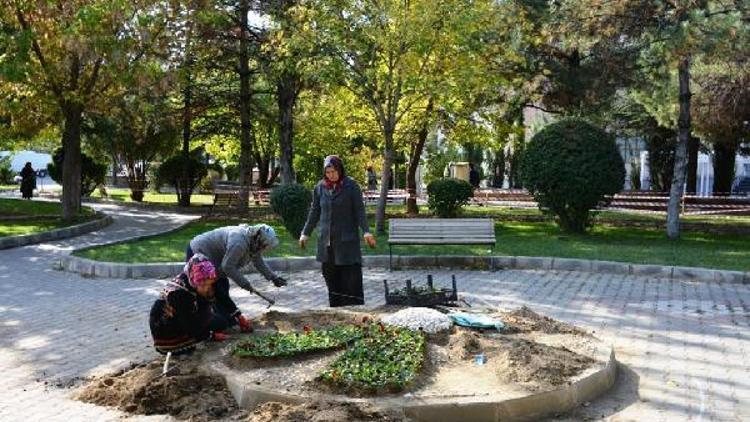 Gedizde park ve bahçeler ile yeşil alanlarda çiçeklendirme