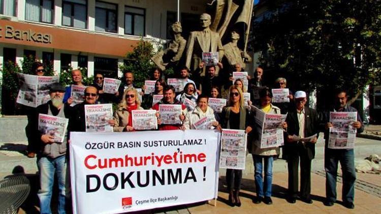 Çeşmede Cumhuriyet Gazetesine destek eylemi
