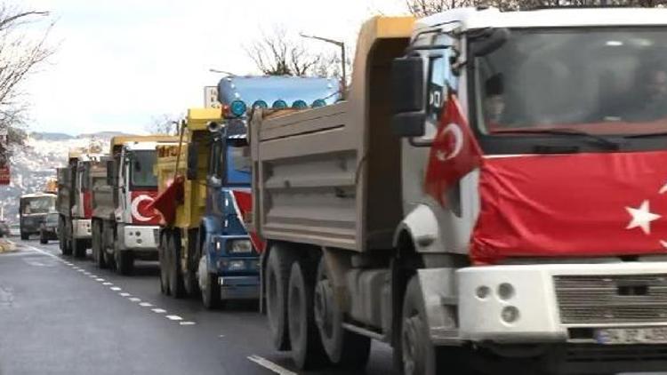 Hafriyat kamyonları ile teröre protesto konvoyu