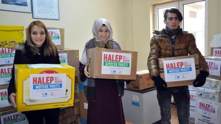 Üniversite öğrencilerinden Halepe 110 kolilik yardım