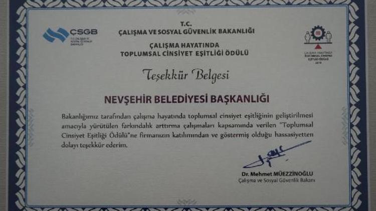 Nevşehir Belediyesi’ne teşekkür belgesi verildi