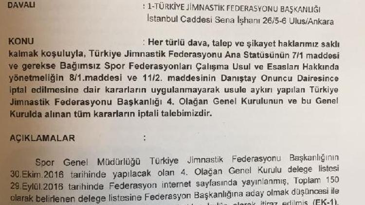 Türkiye Cimnastik Federasyonu Genel Kuruluna iptal davası açıldı