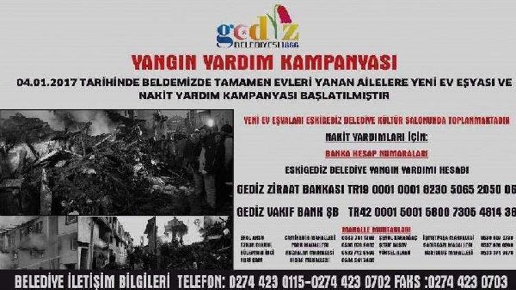 Eskigedizde evi yanan aileler için yardım kampanyası