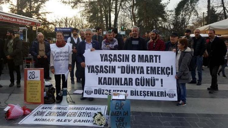 İhraç edilen mimar, oturma eyleminde Dünya Kadınlar Gününü kutladı