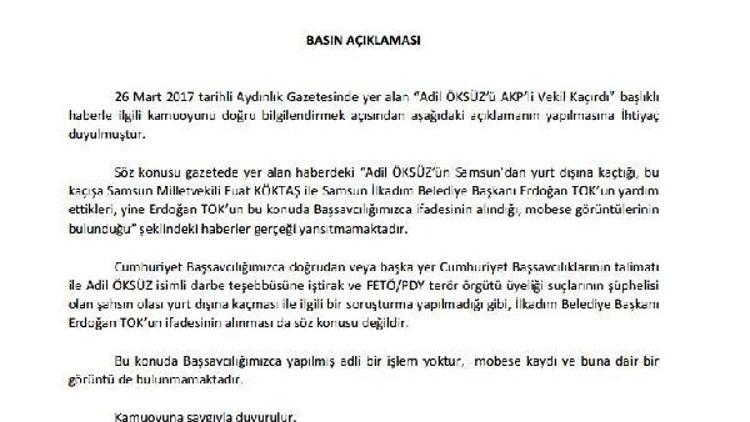 Samsun Cumhuriyet Başsavcılığından Adil Öksüz açıklaması