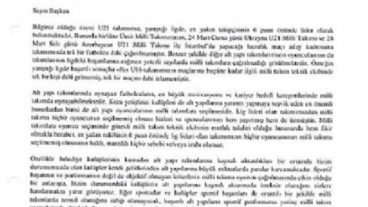 Fenerbahçeden TFFye milli takım tepki mektubu