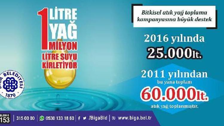 Biga Belediyesi 6 yılda 60 bin litre bitkisel atık yağ topladı