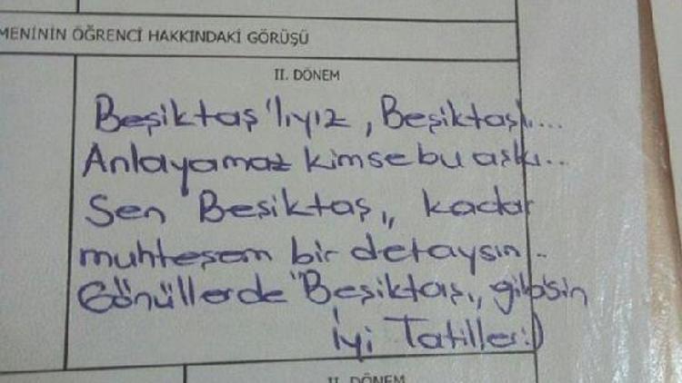 Fanatik Beşiktaşlı öğretmenden ilginç karne notu
