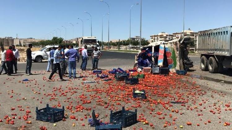 Domates yüklü kamyonet, kamyonla çarpıştı