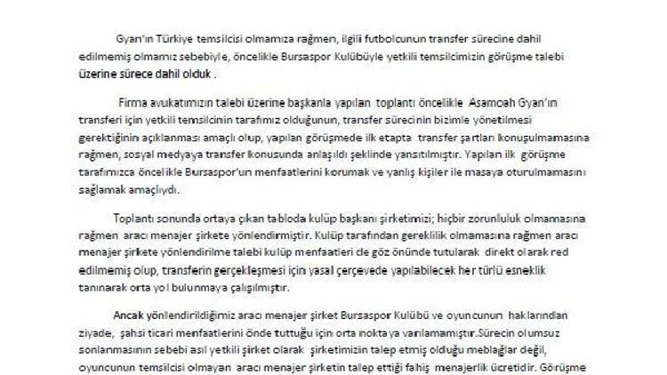Gyanın Türkiye temsilcisinden Bursaspor Başkanı Ali Aya cevap