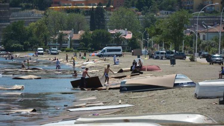 Gemiden dökülen suntalar Gemlik sahiline vurdu