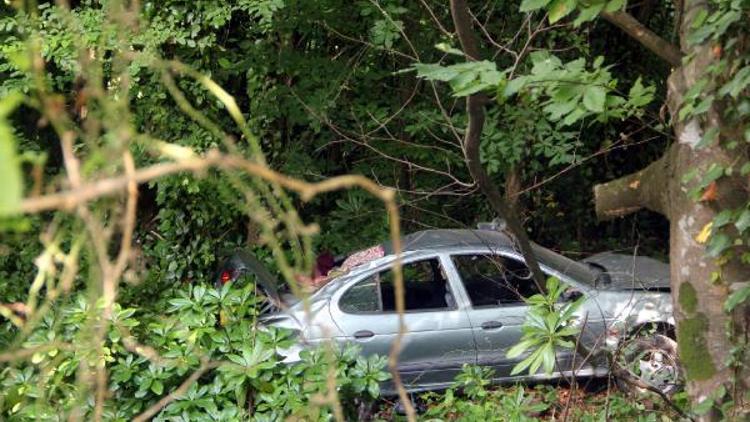 Ormanlık alana uçan otomobilin sürücüsü yaralandı