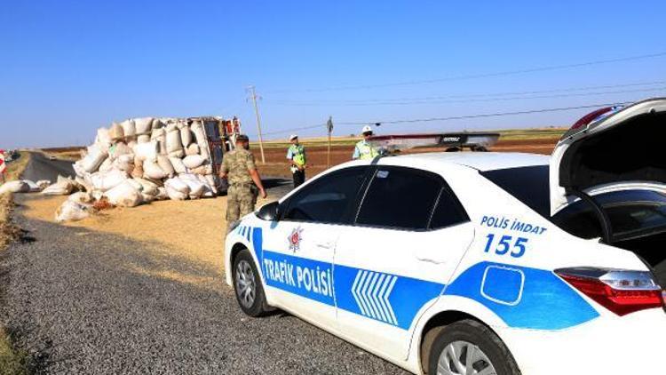 Siverekte saman yüklü kamyon devrildi: 8 yaralı