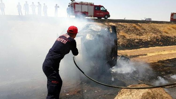 Nusaybinde takla atan araç yandı: 1 ölü, 1 yaralı