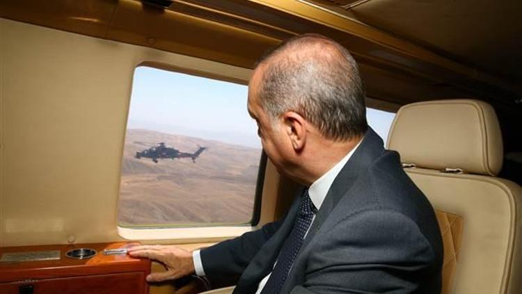 Erdoğan Muşa giderken helikopterle havadan incelemelerde bulundu