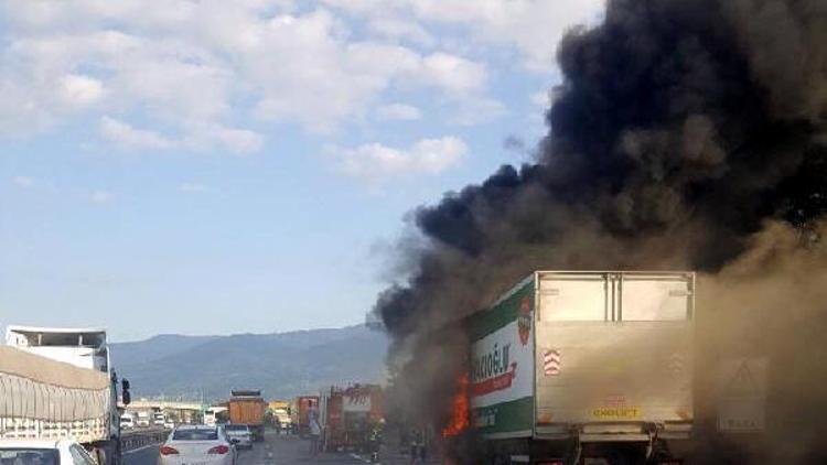 Lahmacun firmasının kamyonu alev alev yandı