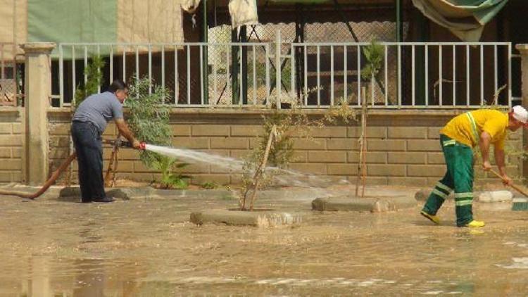 Nusaybinde belediye bütün okulların bahçelerini temizledi