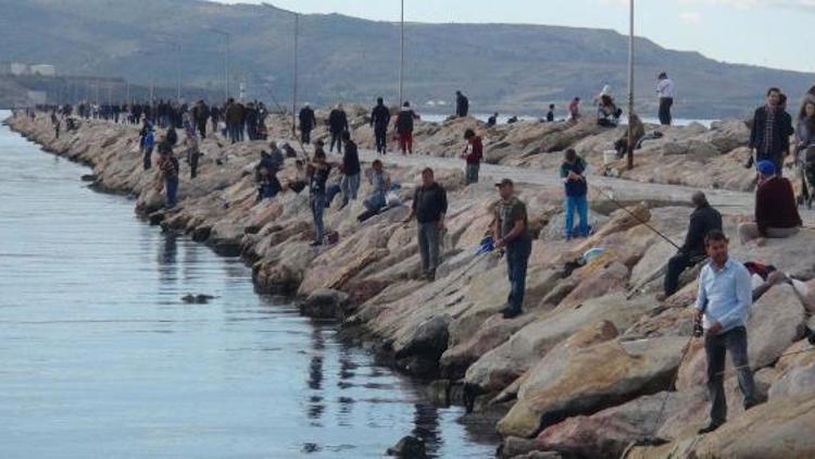 Palamut limana girince olta balıkçıları mendireğe vatandaş balıkçıya koştu