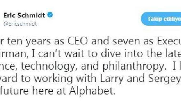 Google’ın ana şirketi Alphabet’in Başkanı görevinden ayrılıyor