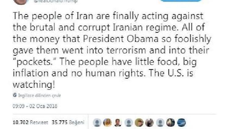 Trump’tan bir İran tweet’i daha: ABD’nin gözü üzerinizde