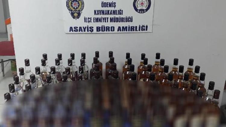 Ödemişte toplam 69 şişe kaçak rakı ve viski ele geçirildi