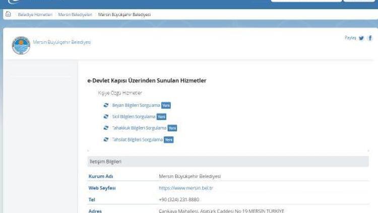 Mersin Büyükşehir Belediyesi E-Devlette
