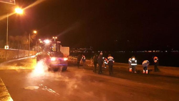 Tarabyada çöken yol onarılıp trafiğe açıldı