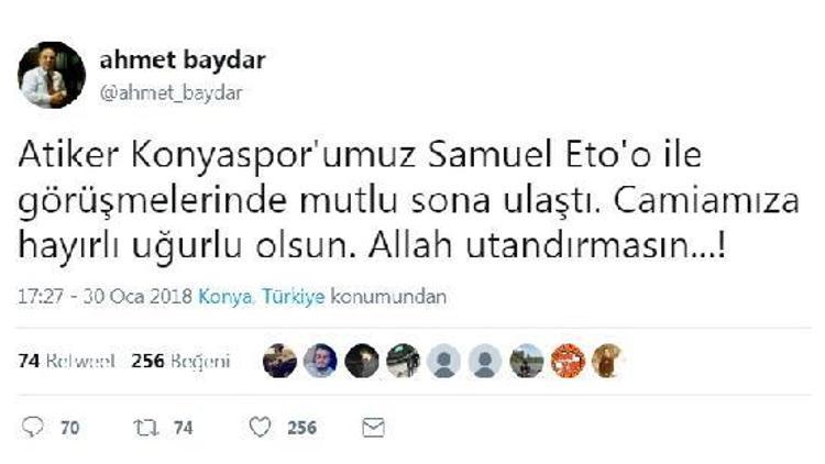 Atiker Konyaspor, Etoo ile 2.5 yıllığına anlaştı