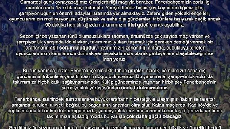 Fenerbahçe taraftar gruplarından ortak mesaj