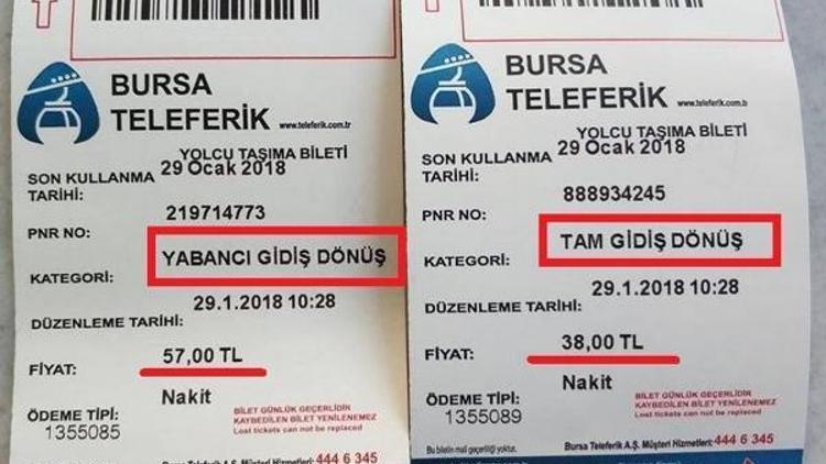 Teleferikle Uludağ; yerliye 38, yabancıya 57 lira