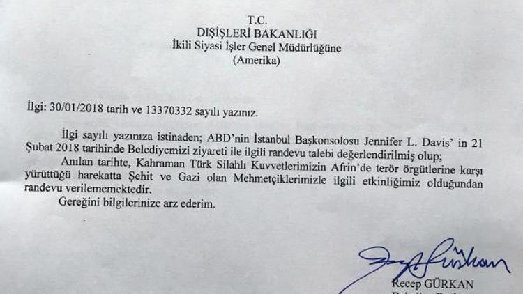 Edirne Belediye Başkanı, ABD Başkonsolosunun randevu talebini reddetti