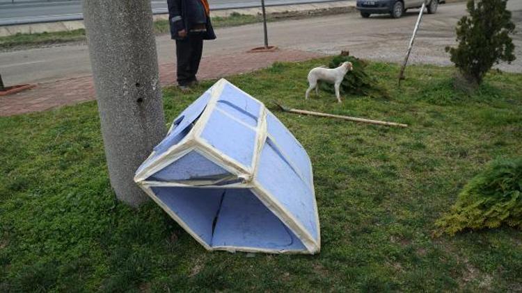 Öğrencilerin sokak hayvanları için yaptığı kulübe parçalandı