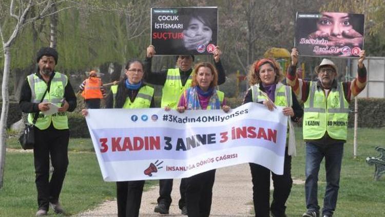 Çanakkaleden Ankaraya yürüyen 3 kadın Eskişehirde
