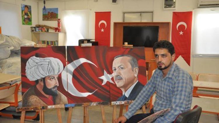 Suriyeli öğretmen, Fatih Sultan Mehmet ve Erdoğan tablosu yaptı