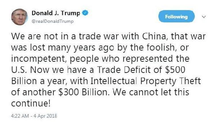 Trump: Çin ile bir ticaret savaşı içinde değiliz