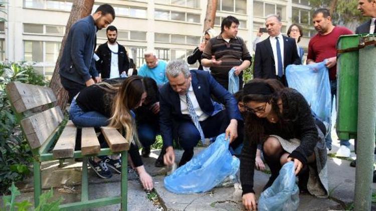 Rektör Budaktan öğrencilerle kampüs temizliği