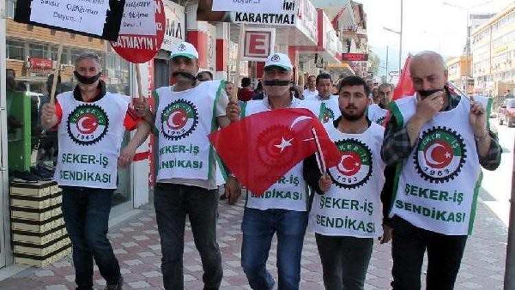 Turhalda şeker fabrikası işçilerinden siyah bantlı eylem