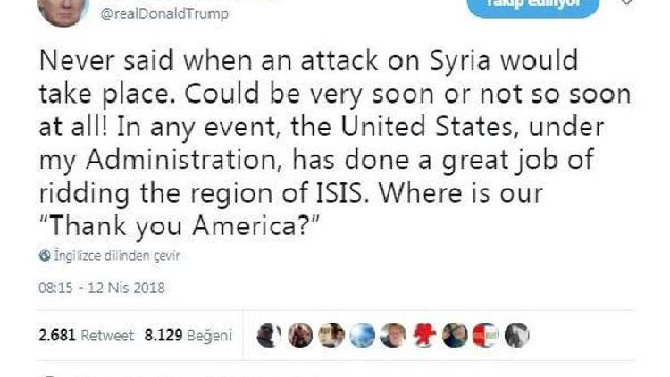 Trump: Suriye’ye saldırı için bir tarih vermedim