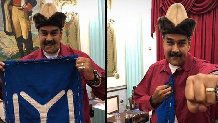 Fotoğraflar sosyal medyayı salladı... Maduro Diriliş Ertuğrul hayranı çıktı