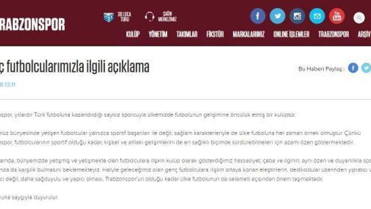 Trabzonspor’dan genç oyuncular için ‘sağduyu’ çağrısı