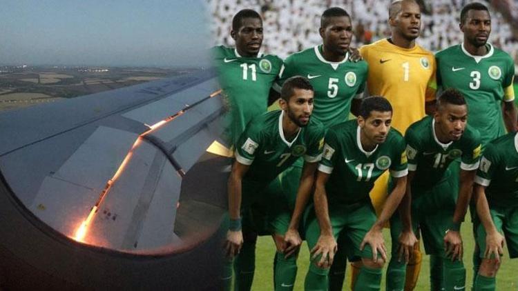 Uçağın motoru havada alev aldı Suudi Arabistan kafilesinde panik