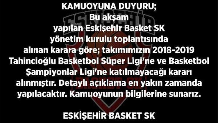 Eskişehir Basket ligden çekilme kararı aldı